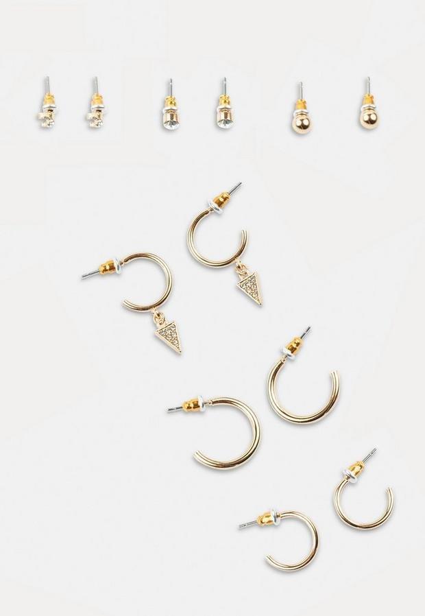 Gold Look Arrow Stud And Hoops 6 Pack, , large image number 2