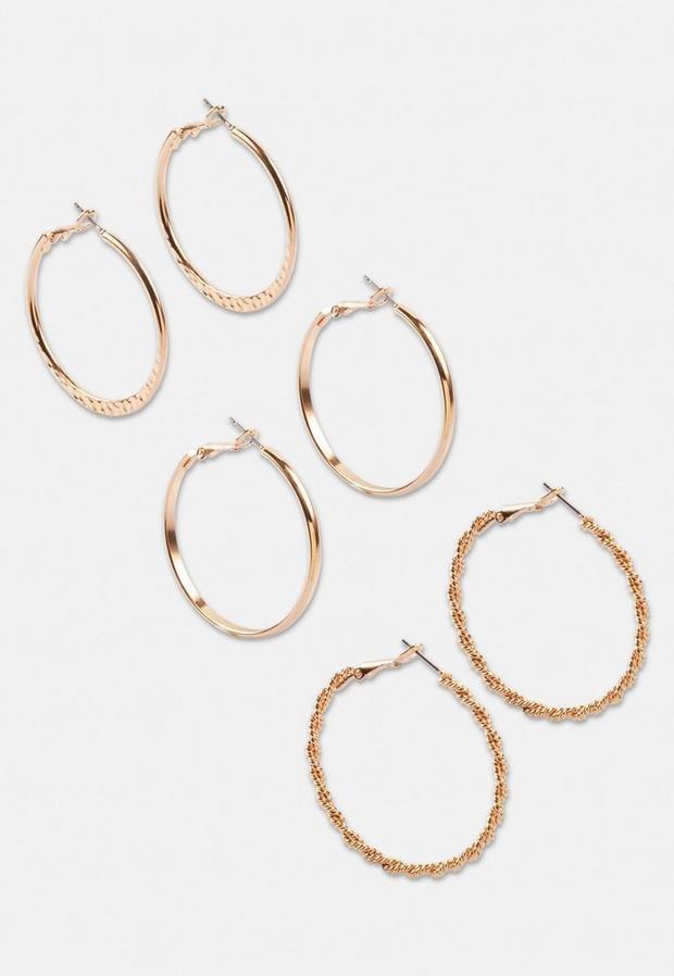Gold Look Thin Hoop Earrings 3 Pack, Women, , large image number 2