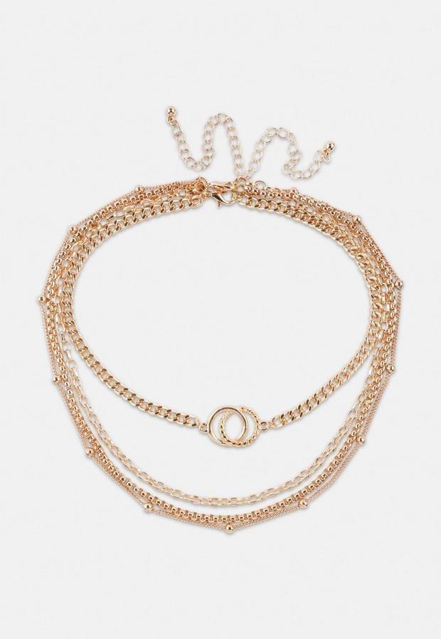 Gold Look Layered Choker And Chain Necklaces Multipack, , large image number 0