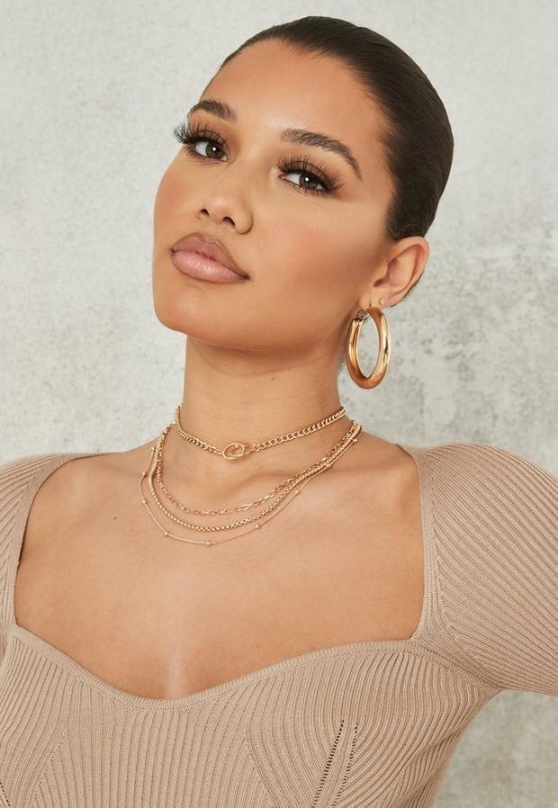 Gold Look Layered Choker And Chain Necklaces Multipack, , large image number 1