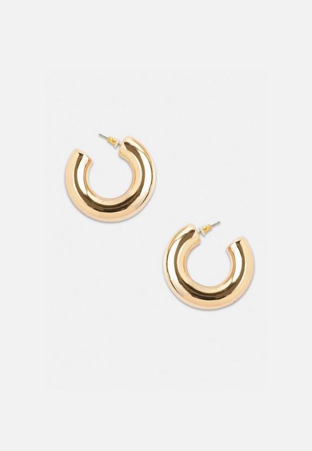 Gold Look Oversized Tube Hoop Earrings, Women, , large image number 0