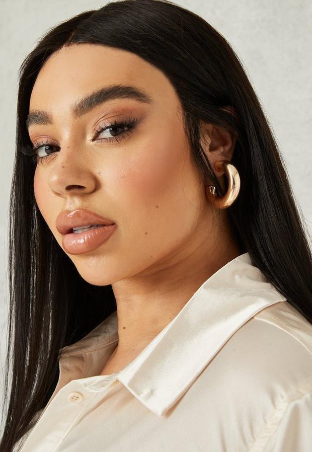 Gold Look Oversized Tube Hoop Earrings, Women, , large image number 1