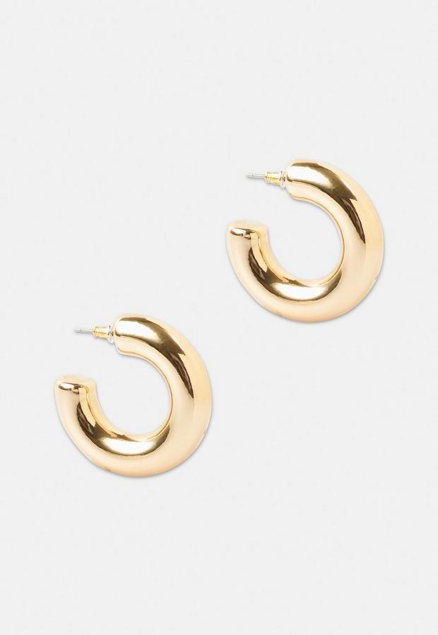 Gold Look Oversized Tube Hoop Earrings, Women, , large image number 2