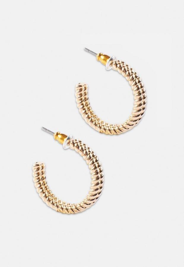 Gold Look Rope Twist Hoop Earrings, Women, , large image number 1