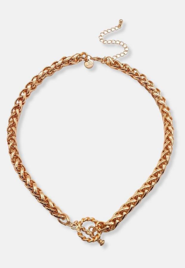 Gold Look Ring T Bar Necklace, Women, , large image number 0