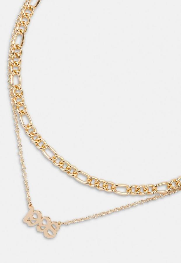 Gold Look 1998 Gothic Year Necklaces 2 Pack, Women, , large image number 0