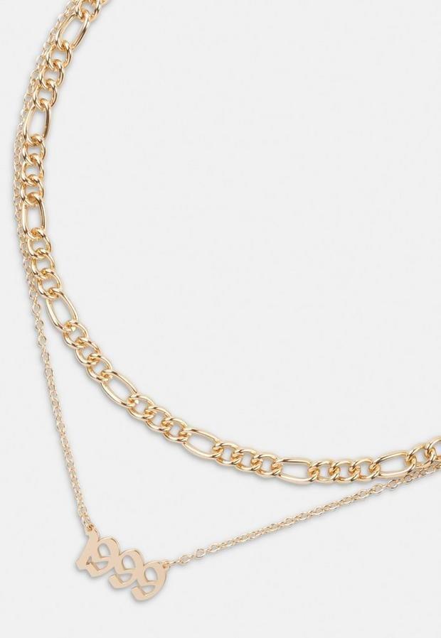 Gold Look 1999 Gothic Year Necklaces 2 Pack, Women, , large image number 0