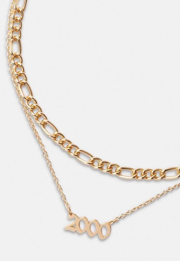Gold Look 2000 Gothic Year Necklaces 2 Pack, Women, , large image number 0
