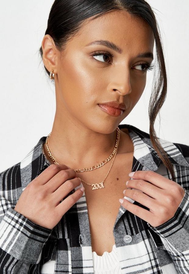 Gold Look 2001 Gothic Year Necklaces 2 Pack, Women, , large image number 0
