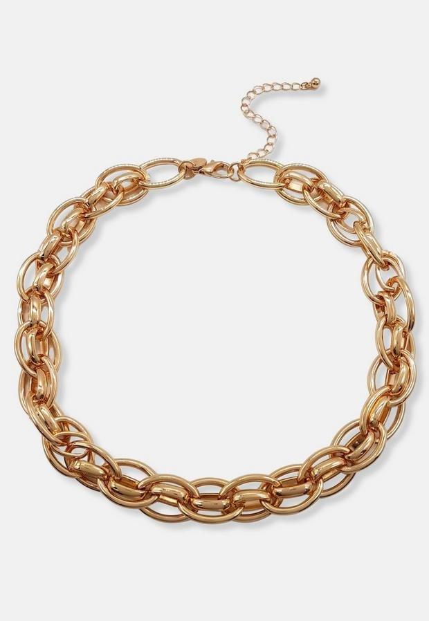 Gold Look Interlinked Chain Necklace, , large image number 0