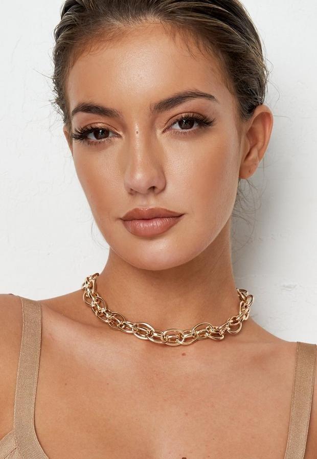 Gold Look Interlinked Chain Necklace, , large image number 1