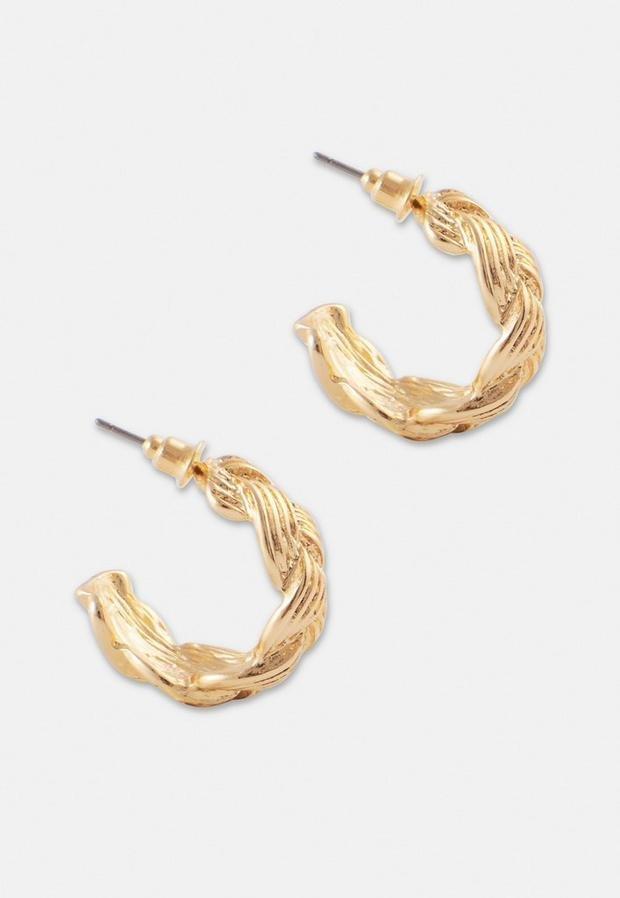 Gold Look Plaited Hoop Earrings, Women, , large image number 1