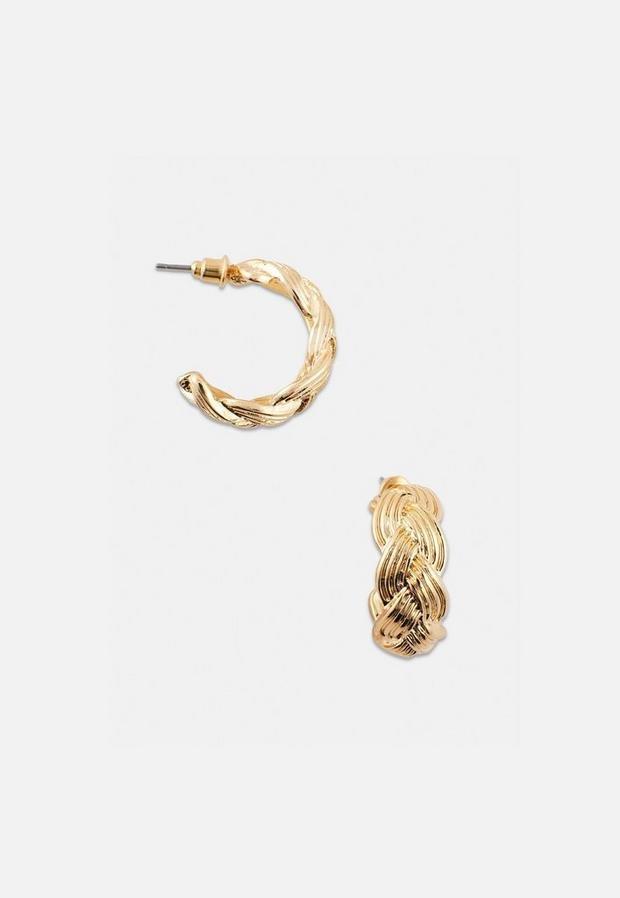 Gold Look Plaited Hoop Earrings, Women, , large image number 2