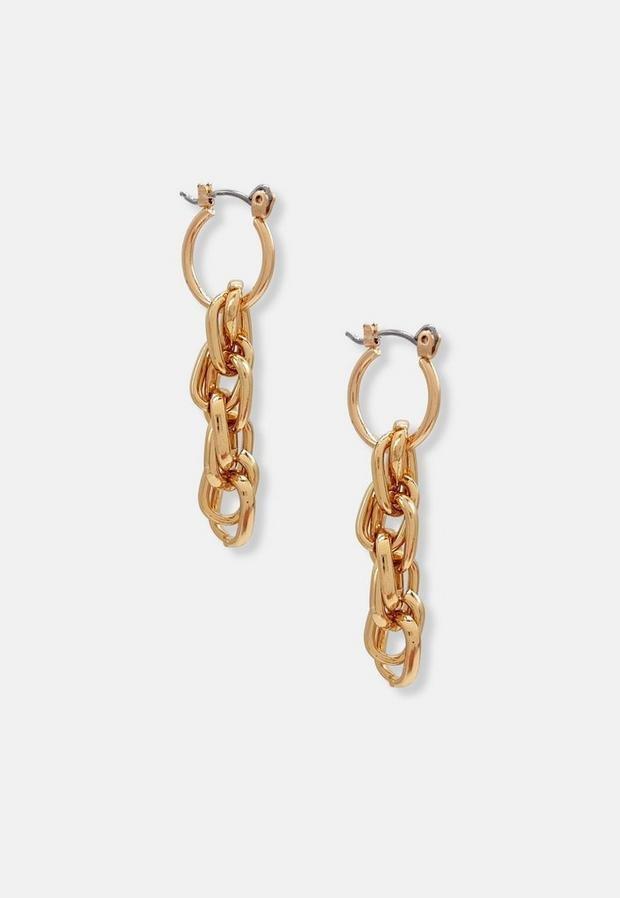 Gold Look Twist Chain Drop Earrings, Women, , large image number 0