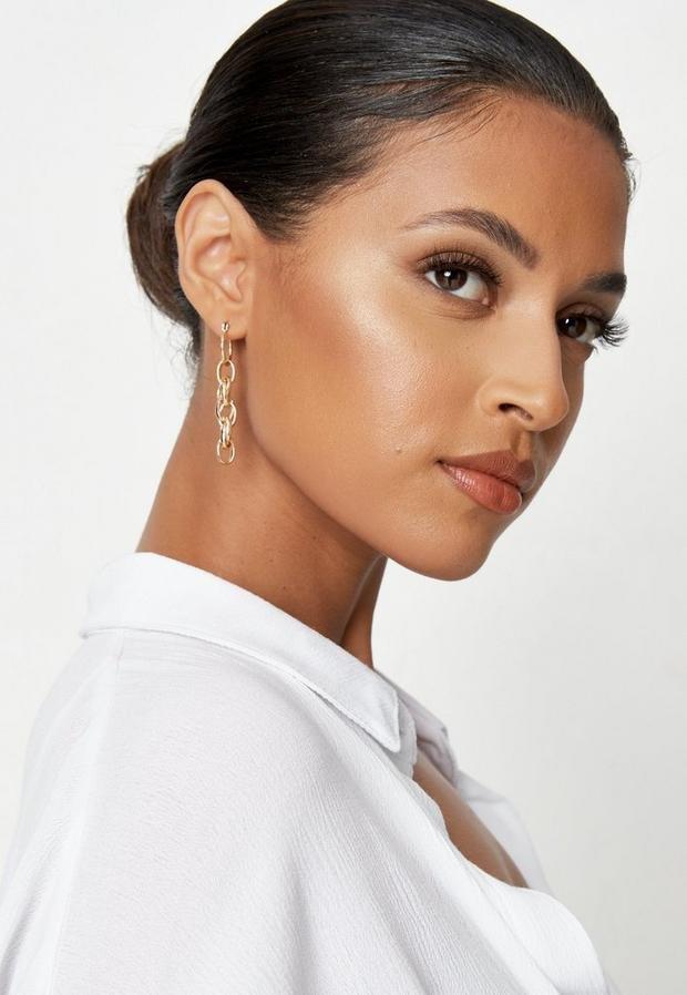Gold Look Twist Chain Drop Earrings, Women, , large image number 1