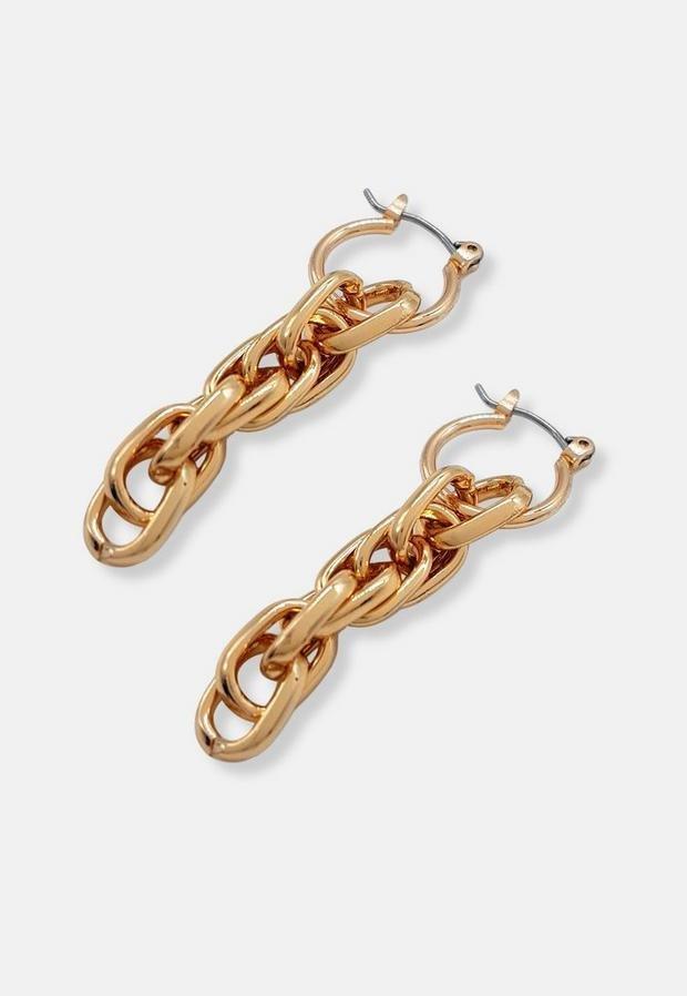 Gold Look Twist Chain Drop Earrings, Women, , large image number 2