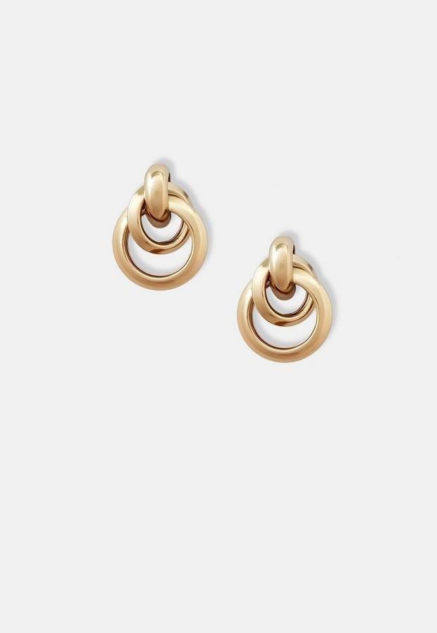 Gold Look Oversized Knot Stud Earrings, Women, , large image number 0
