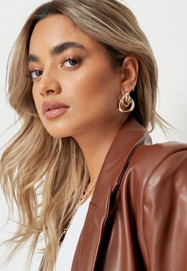 Gold Look Oversized Knot Stud Earrings, Women, , large image number 1