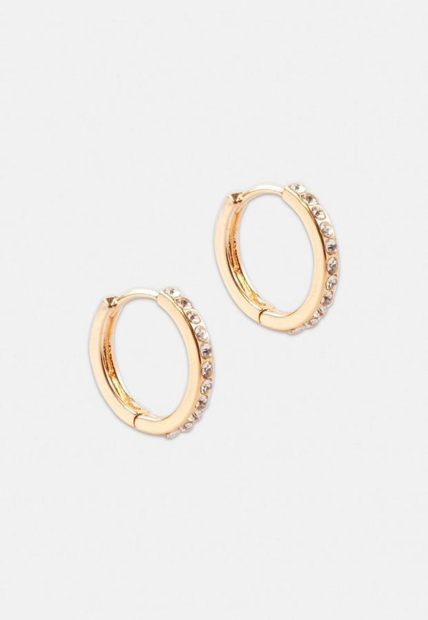 Gold Look Pave Huggie Hoop Earrings, Women, , large image number 0