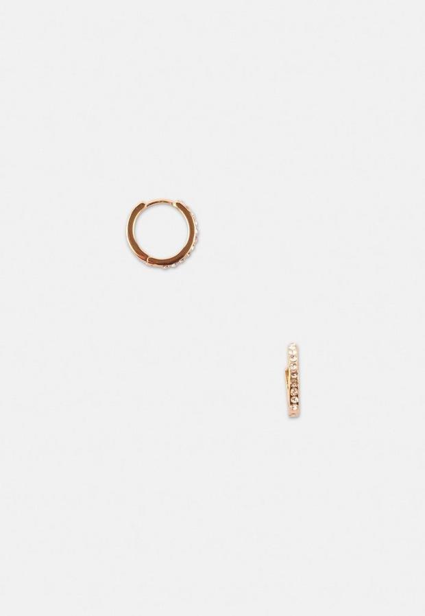 Gold Look Pave Huggie Hoop Earrings, Women, , large image number 1