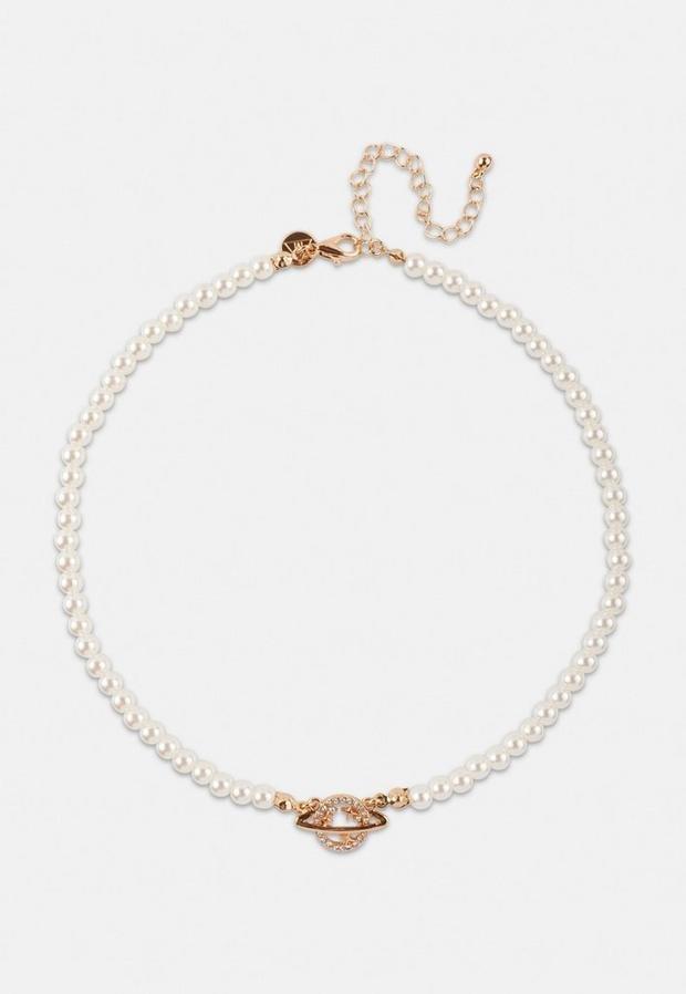 Gold Look Orb Mock Pearl Necklace, Women, , large image number 1