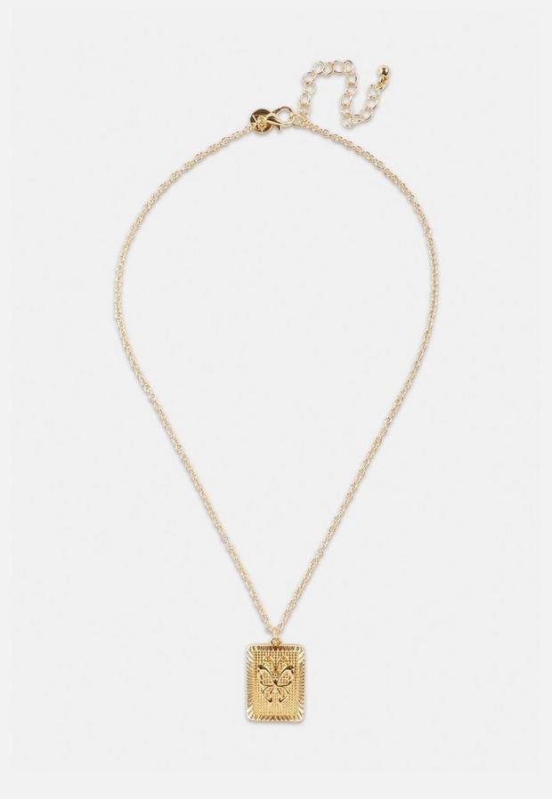 Gold Look Butterfly Tag Pendant Necklace, Women, , large image number 1