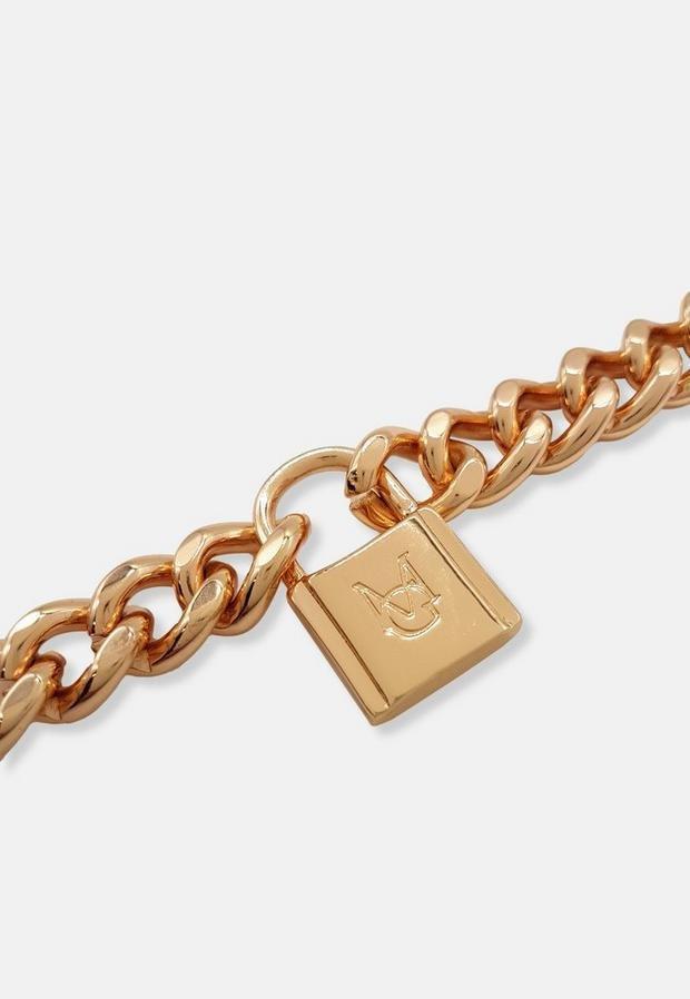 Gold Look Missguided Lock Chain Bracelet, , large image number 2