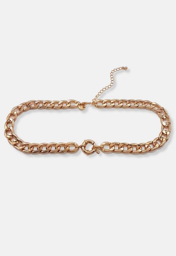 Gold Look Spring Clasp Chain Necklace, Women, , large image number 0