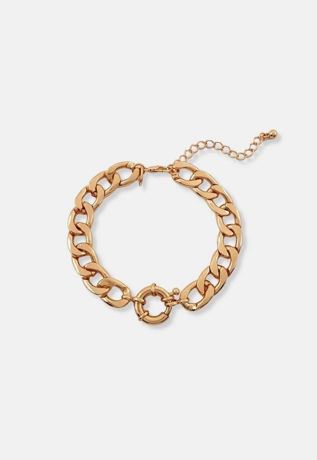 Gold Look Spring Clasp Chain Bracelet, Women, , large image number 0