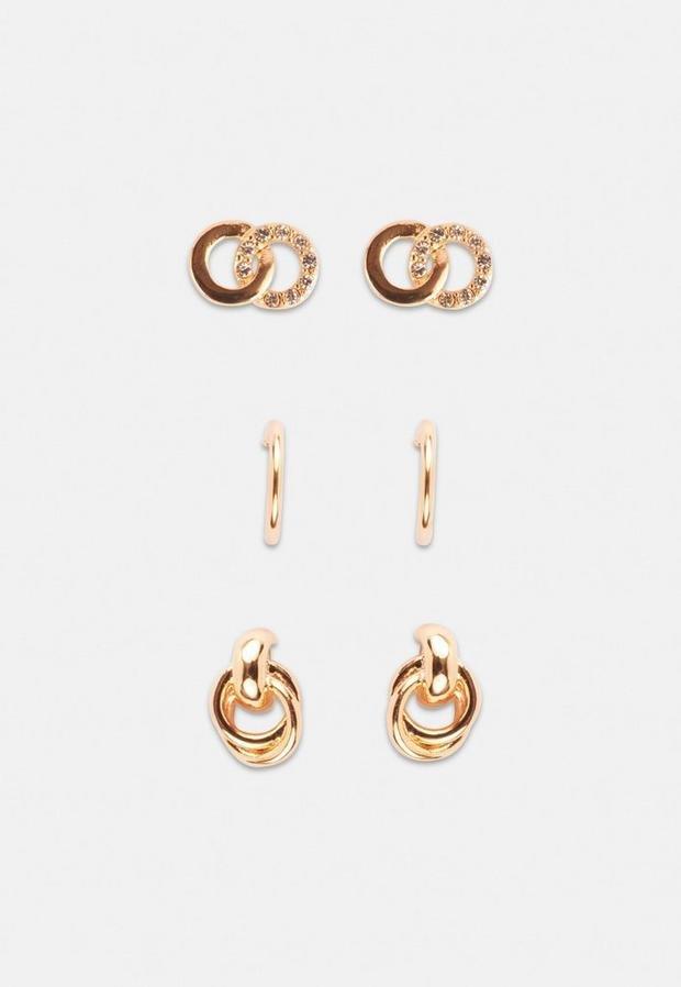 Gold Look Mixed Stud Earrings 3 Pack, Women, , large image number 1