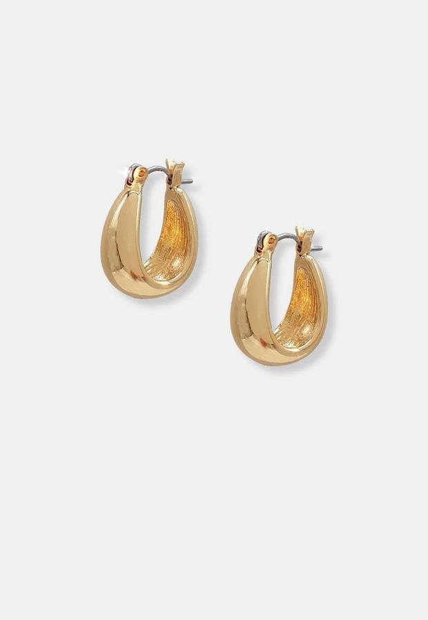 Gold Look Plain Metal Huggie Hoop Earrings, Women, , large image number 2