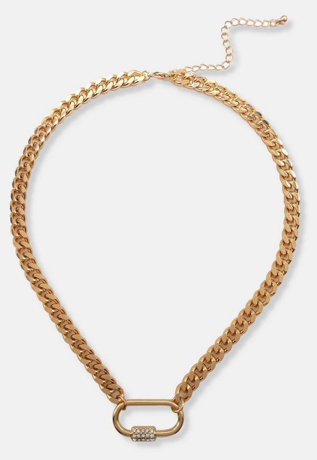 Gold Look Carabiner Chain Necklace, Women, , large image number 0