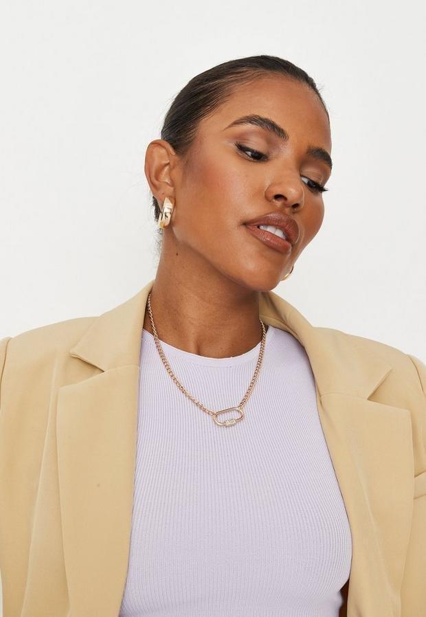 Gold Look Carabiner Chain Necklace, Women, , large image number 1