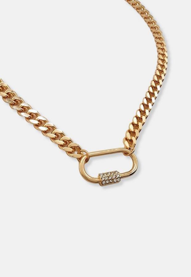 Gold Look Carabiner Chain Necklace, Women, , large image number 2