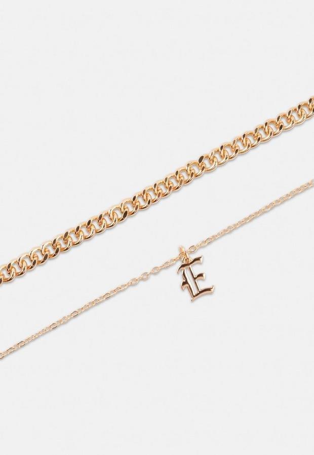 Gold Look Gothic Initial Pendant E Necklace, Women, , large image number 0