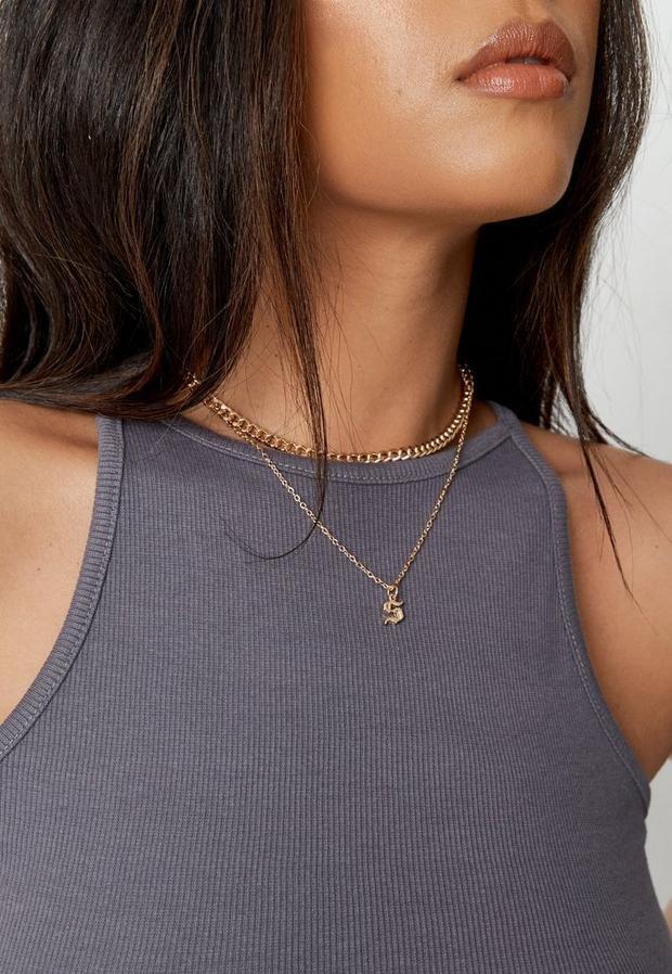 Gold Look Gothic Initial Pendant S Necklace, Women, , large image number 1
