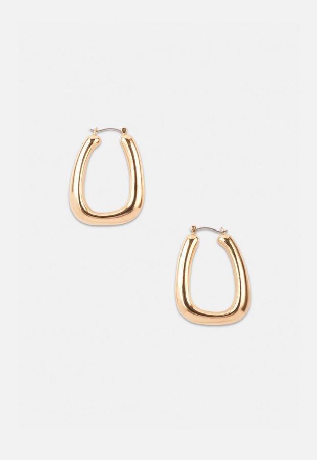 Gold Look Triangle Tube Hoop Earrings, Women, , large image number 0