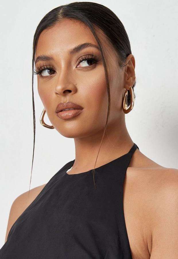 Gold Look Triangle Tube Hoop Earrings, Women, , large image number 1