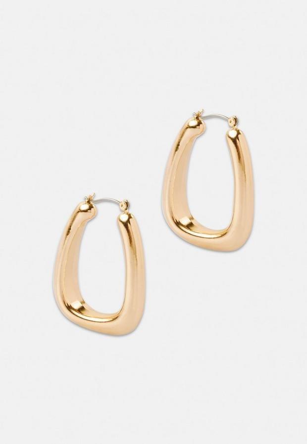 Gold Look Triangle Tube Hoop Earrings, Women, , large image number 2