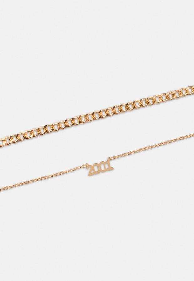 Gold Look 2001 Chain Anklet 2 Pack, Women, , large image number 0