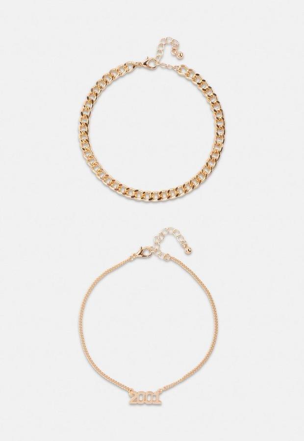 Gold Look 2001 Chain Anklet 2 Pack, Women, , large image number 1