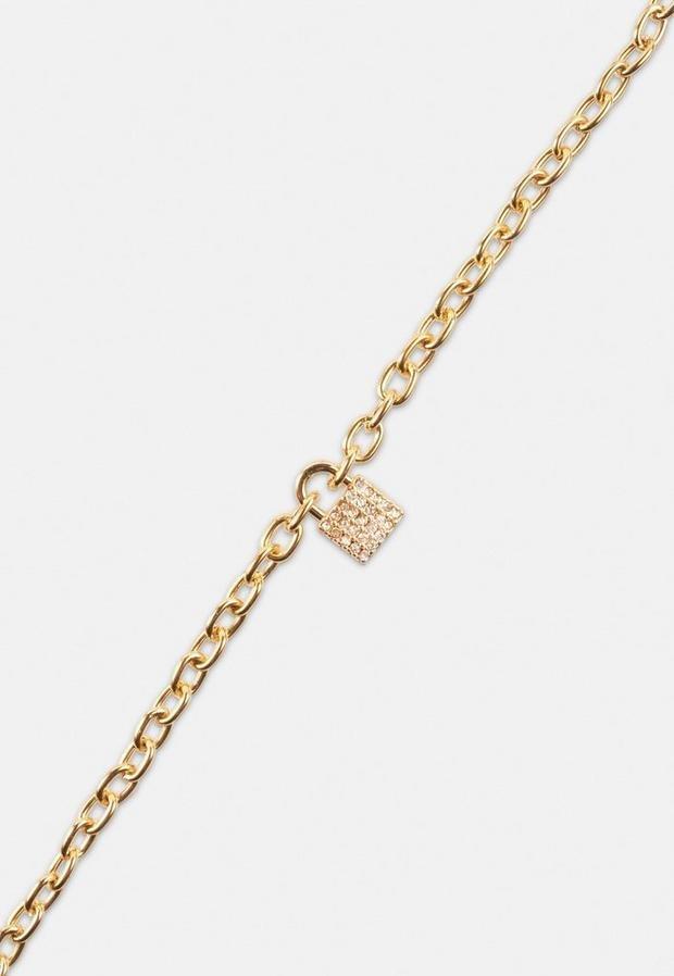 Gold Look Pave Padlock Anklet, Women, , large image number 1