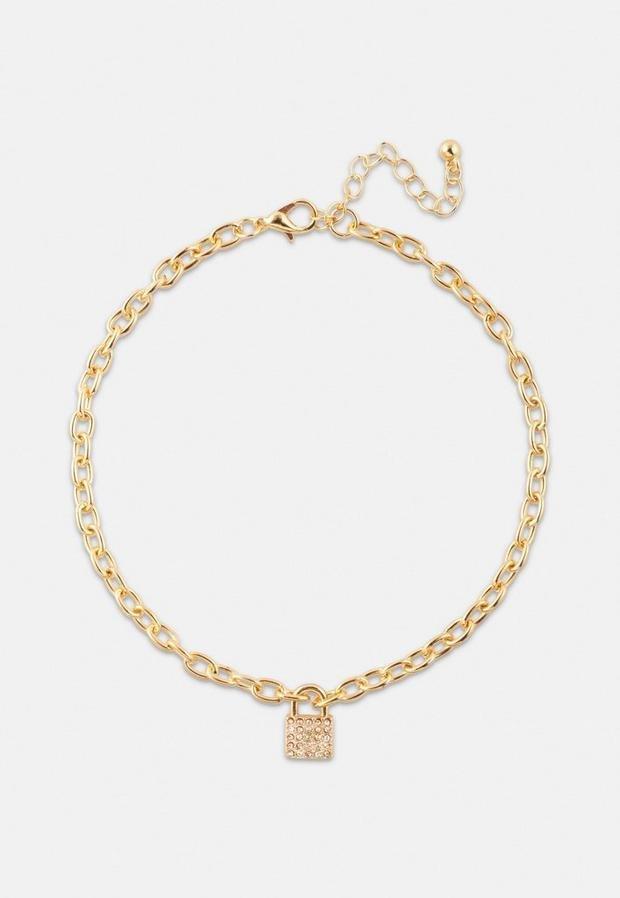 Gold Look Pave Padlock Anklet, Women, , large image number 3