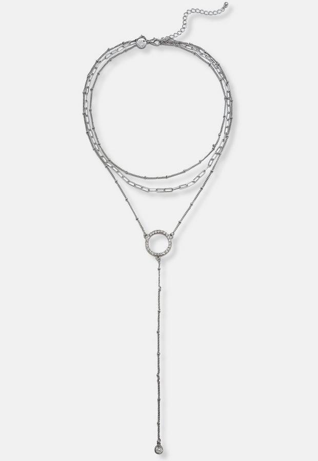 Silver Look Thin Chain Drop Necklace, Women, , large image number 1