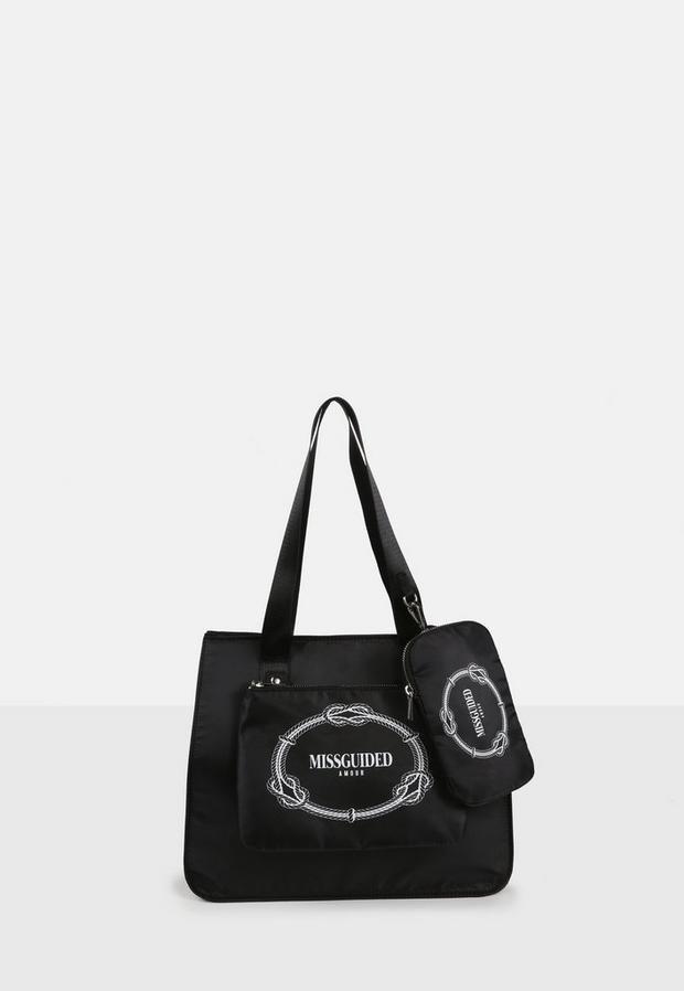 Black Black Branded Rope Logo Print 3 In 1 Tote Bag, , large image number 0