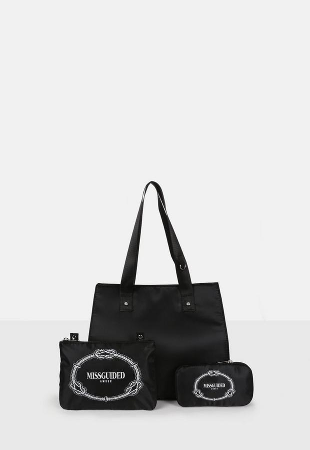 Black Black Branded Rope Logo Print 3 In 1 Tote Bag, , large image number 1
