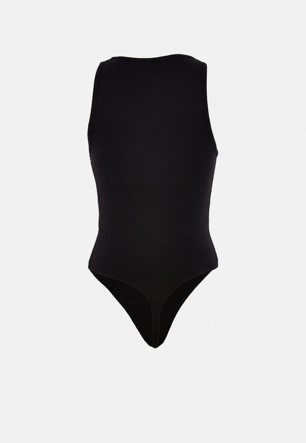 Black Black Racer Neck Sleeveless Bodysuit, , large image number 0