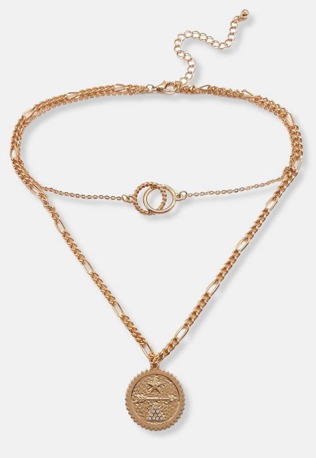 Gold Look Circle 2 Row Necklace, Women, , large image number 1