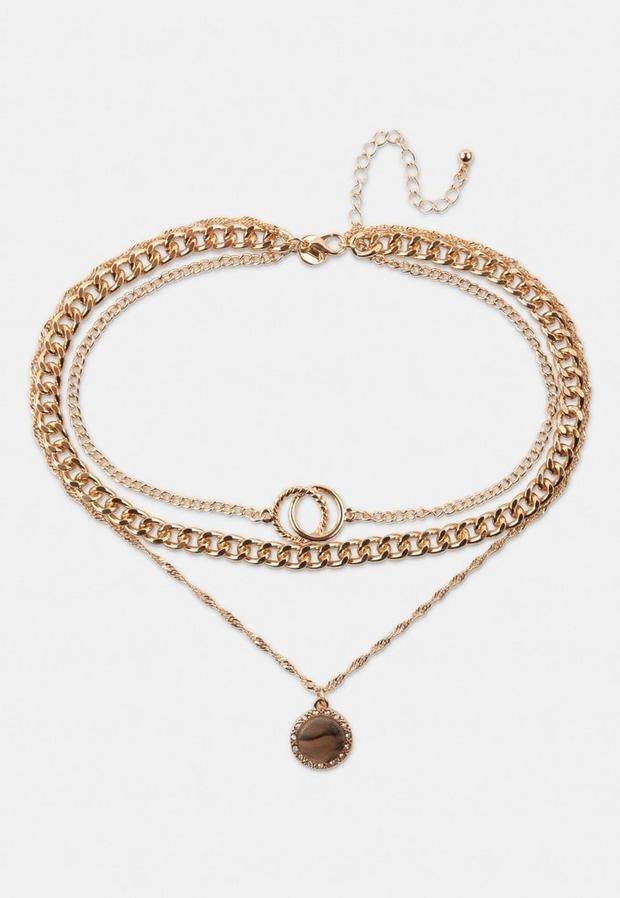 Gold Look Multi Row Resin Drop Necklace, Women, , large image number 1