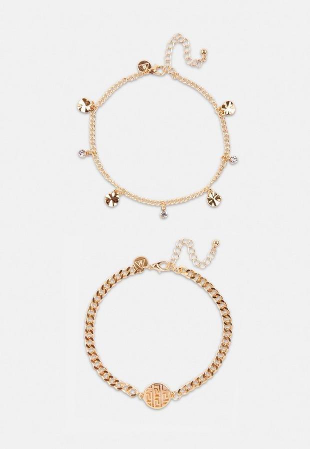 Gold Look Geo Chain Bracelet 2 Pack, Women, , large image number 0